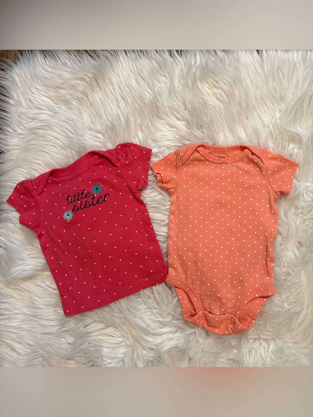 Carter’s Child of Mine Baby Girls 3-6M 2 Piece Little Sister Polka Dot Bundle